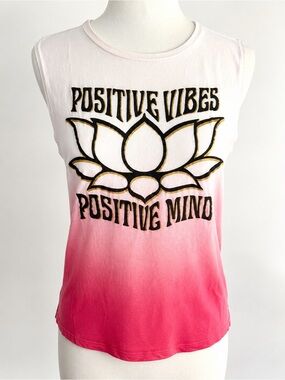 Freeze Positive Vibes Positive Mind Pink Ombré Graphic Muscle Tee Small